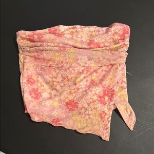 SHEIN Pink and Yellow Floral Skirt with Side Slit